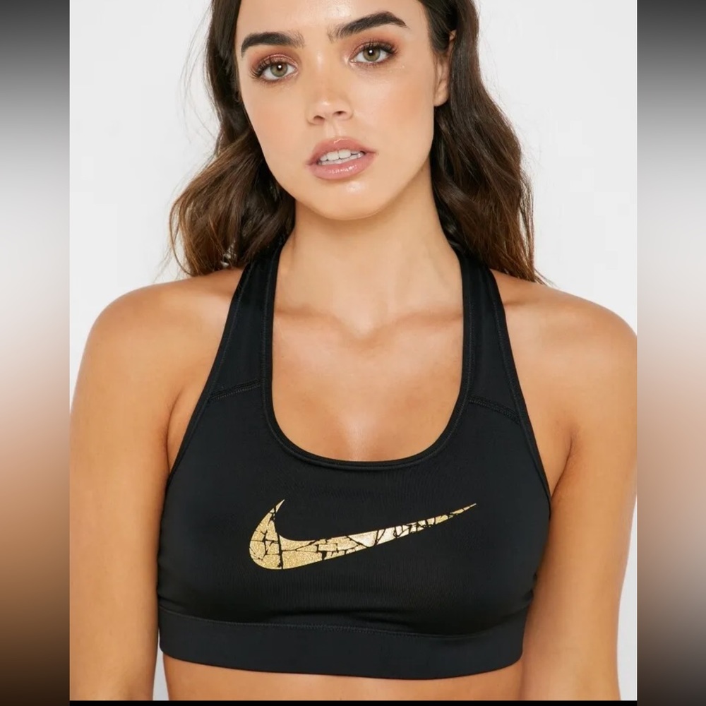 Nike Gold Crackle Swoosh L Sports Bra NWOT